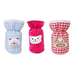 soft cotton stretchable baby feeding bottle cover with easy to hold strap for newborntoddler babies - cute attractive teddy cartoon with over all check print  small 60-125 ml- pack of 3