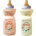 Soft Cotton Stretchable Baby Feeding Bottle Cover with Easy to Hold Strap for Newborn/Toddler Babies - Cute Attractive with Plush Toy Print (Orange, Yellow)