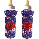 Soft Cotton Stretchable Baby Feeding Bottle Cover with Easy to Hold Strap for Newborn/Toddler Babies - Cute Attractive with Dark Textile Print (Blue)