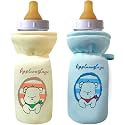 Soft Cotton Stretchable Baby Feeding Bottle Cover with Easy to Hold Strap for Newborn/Toddler Babies - Cute Attractive with Plush Toy Print (Yellow, Blue)