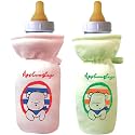 Soft Cotton Stretchable Baby Feeding Bottle Cover with Easy to Hold Strap for Newborn/Toddler Babies - Cute Attractive with Plush Toy Print (Pink, Green)