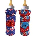 Soft Cotton Stretchable Baby Feeding Bottle Cover with Easy to Hold Strap for Newborn/Toddler Babies - Cute Attractive with Dark Textile Print (Red, Blue)