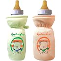 Soft Cotton Stretchable Baby Feeding Bottle Cover with Easy to Hold Strap for Newborn/Toddler Babies - Cute Attractive with Plush Toy Print (Green, Orange)