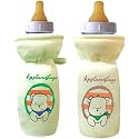 Soft Cotton Stretchable Baby Feeding Bottle Cover with Easy to Hold Strap for Newborn/Toddler Babies - Cute Attractive with Plush Toy Print (Green, Yellow)