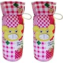 Soft Cotton Stretchable Baby Feeding Bottle Cover with Easy to Hold Strap for Newborn/Toddler Babies - Cute Attractive with Check Textile Print (Pink)