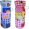 Soft Cotton Stretchable Baby Feeding Bottle Cover with Easy to Hold Strap for Newborn/Toddler Babies - Cute Attractive with Check Textile Print (Blue, Pink)