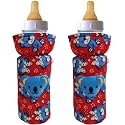 Soft Cotton Stretchable Baby Feeding Bottle Cover with Easy to Hold Strap for Newborn/Toddler Babies - Cute Attractive with Dark Textile Print (Red)