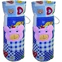 Soft Cotton Stretchable Baby Feeding Bottle Cover with Easy to Hold Strap for Newborn/Toddler Babies - Cute Attractive with Check Textile Print (Blue)