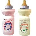 Soft Cotton Stretchable Baby Feeding Bottle Cover with Easy to Hold Strap for Newborn/Toddler Babies - Cute Attractive with Plush Toy Print (Pink, Yellow)