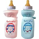 Soft Cotton Stretchable Baby Feeding Bottle Cover with Easy to Hold Strap for Newborn/Toddler Babies - Cute Attractive with Plush Toy Print (Pink, Blue)