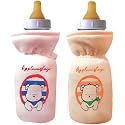 Soft Cotton Stretchable Baby Feeding Bottle Cover with Easy to Hold Strap for Newborn/Toddler Babies - Cute Attractive with Plush Toy Print (Pink, Orange)