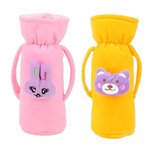 soft plush stretchable baby feeding bottle cover easy to hold strap and zip  suitable for 130 ml-250 ml feeding bottle-dark red-dark blue