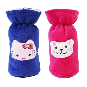 soft plush stretchable baby feeding bottle cover easy to hold strap with cute animated cartoon suitable for 60-125 ml feeding bottledark pink-dark blue