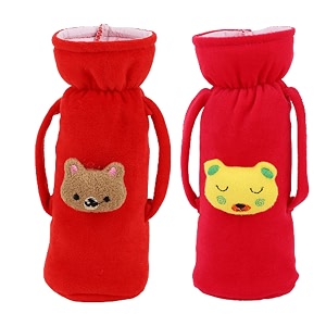 soft plush stretchable baby feeding handle bottle cover with animated cartoon design amp easy to hold strap for newborn babies suitable for 125-250 ml bottle pack of 2 red rani