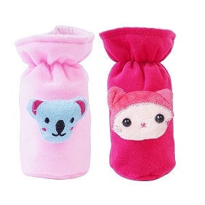 soft plush stretchable baby feeding bottle cover easy to hold strap with cute animated cartoon suitable for 60-125 ml feeding bottledark pink-light pink