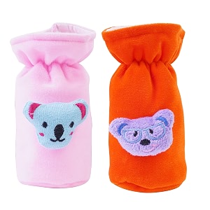 soft plush stretchable baby feeding bottle cover easy to hold strap with cute animated cartoon suitable for 60-125 ml feeding bottleorange-light pink