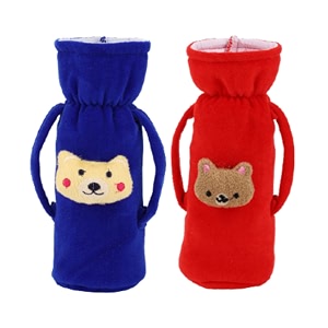 soft plush stretchable baby feeding handle bottle cover with animated cartoon design amp easy to hold strap for newborn babies suitable for 125-250 ml bottle pack of 2 blue red