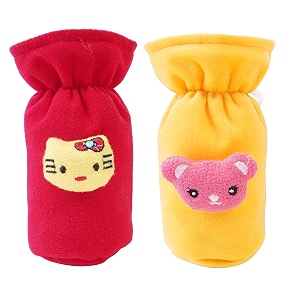 soft plush stretchable baby feeding bottle cover easy to hold strap with cute animated cartoon suitable for 60-125 ml feeding bottleyellow-dark red