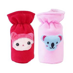 soft plush stretchable baby feeding bottle cover easy to hold strap with cute animated cartoon suitable for 60-125 ml feeding bottlelight pink-dark red