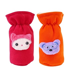 soft plush stretchable baby feeding bottle cover easy to hold strap with cute animated cartoon suitable for 60-125 ml feeding bottleorange-dark red