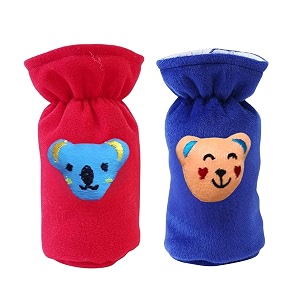 soft plush stretchable baby feeding bottle cover easy to hold strap with cute animated cartoon suitable for 60-125 ml feeding bottledark blue-dark red
