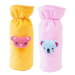 soft plush stretchable baby feeding bottle cover easy to hold strap with cute animated cartoon suitable for 130-250 ml feeding bottlelight pink-yellow
