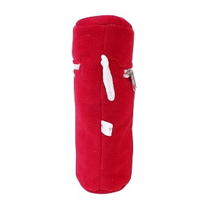 soft plush stretchable baby feeding bottle cover easy to hold strap and zip  suitable for 130 ml-250 ml feeding bottle-dark pink-dark red