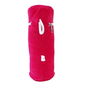 soft plush stretchable baby feeding bottle cover easy to hold strap and zip  suitable for 130 ml-250 ml feeding bottle-orange-dark red