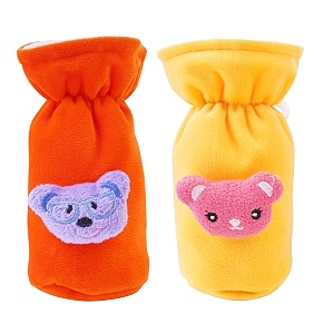 soft plush stretchable baby feeding bottle cover easy to hold strap with cute animated cartoon suitable for 60-125 ml feeding bottleorange-yellow