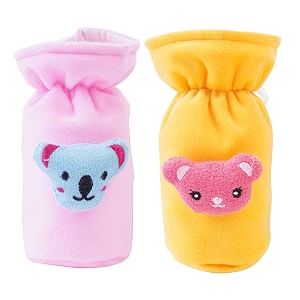 soft plush stretchable baby feeding bottle cover easy to hold strap with cute animated cartoon suitable for 60-125 ml feeding bottlelight pink-yellow