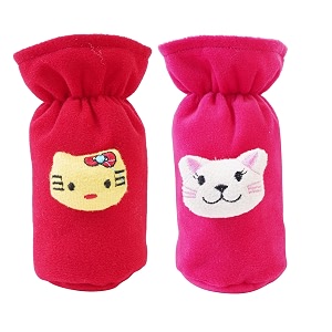 soft plush stretchable baby feeding bottle cover easy to hold strap with cute animated cartoon suitable for 60-125 ml feeding bottledark pink-dark red