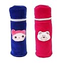 Soft Plush Stretchable Baby Feeding Bottle Cover Easy to Hold Strap and Zip | Suitable for 130 ML-250 ML Feeding Bottle-Dark Pink-Dark Blue