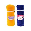 Soft Plush Stretchable Baby Feeding Bottle Cover Easy to Hold Strap and Zip | Suitable for 130 ML-250 ML Feeding Bottle-Orange-Dark Blue