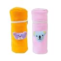 Soft Plush Stretchable Baby Feeding Bottle Cover Easy to Hold Strap and Zip | Suitable for 130 ML-250 ML Feeding Bottle Orange-Light Pink
