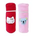 Soft Plush Stretchable Baby Feeding Bottle Cover Easy to Hold Strap and Zip | Suitable for 130 ML-250 ML Feeding Bottle-Light Pink-Dark Red