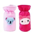 Soft Plush Stretchable Baby Feeding Bottle Cover Easy to Hold Strap with Cute Animated Cartoon| Suitable for 60-125 Ml Feeding Bottle(Dark Pink-Light Pink)
