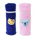 Soft Plush Stretchable Baby Feeding Bottle Cover Easy to Hold Strap and Zip | Suitable for 130 ML-250 ML Feeding Bottle Light Pink-Dark Blue