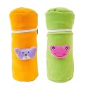 Soft Plush Stretchable Baby Feeding Bottle Cover Easy to Hold Strap and Zip | Suitable for 130 ML-250 ML Feeding Bottle-Orange-Green