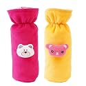 Soft Plush Stretchable Baby Feeding Bottle Cover Easy to Hold Strap with Cute Animated Cartoon| Suitable for 130-250 Ml Feeding Bottle(Dark Pink-Yellow)