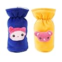 Soft Plush Stretchable Baby Feeding Bottle Cover Easy to Hold Strap with Cute Animated Cartoon| Suitable for 60-125 Ml Feeding Bottle(Dark Blue-Yellow)