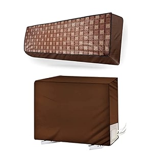 polyester split ac cover set of indoor and outdoor unit for 15 ton capacity attractive digital printsdustproofwater resistant brown checkered
