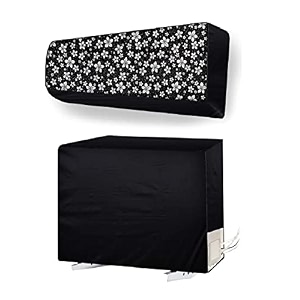 split ac cover set of indoor and outdoor unit for 15 ton capacity attractive digital printsdustproofwater resistant black flower