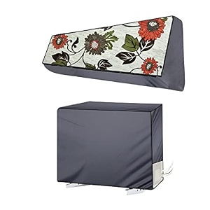 polyester split ac cover set of indoorampoutdoor unit for 15 ton capacity attractive digital printsdustproofwater resistant grey leaf flower