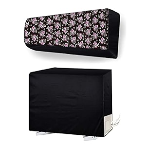 split ac cover set of indoor and outdoor unit for 15 ton capacity attractive digital printsdustproofwater resistant black pink flower