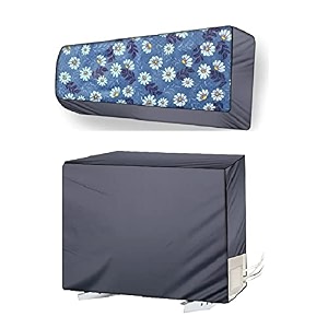 polyester split ac cover set of indoorampoutdoor unit for 15 ton capacity attractive digital printsdustproofwater resistant grey blue white floral