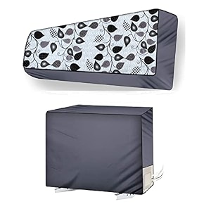 split ac cover set of indoor and outdoor unit for 15 ton capacity attractive digital printsdustproofwater resistant grey
