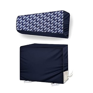split ac cover set of indoor and outdoor unit for 15 ton capacity attractive digital printsdustproofwater resistant blue houndstooth