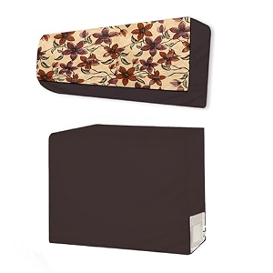 split ac cover set of indoor and outdoor unit for 15 ton capacity attractive digital printsdustproofwater resistant brown beige flower