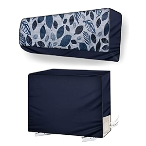 split ac cover set of indoor and outdoor unit for 15 ton capacity attractive digital printsdustproofwater resistant blue grey leaf polyester