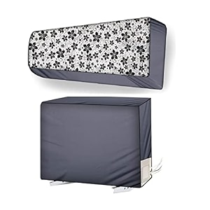 split ac cover set of indoor and outdoor unit for 15 ton capacity attractive digital printsdustproofwater resistant grey black flower